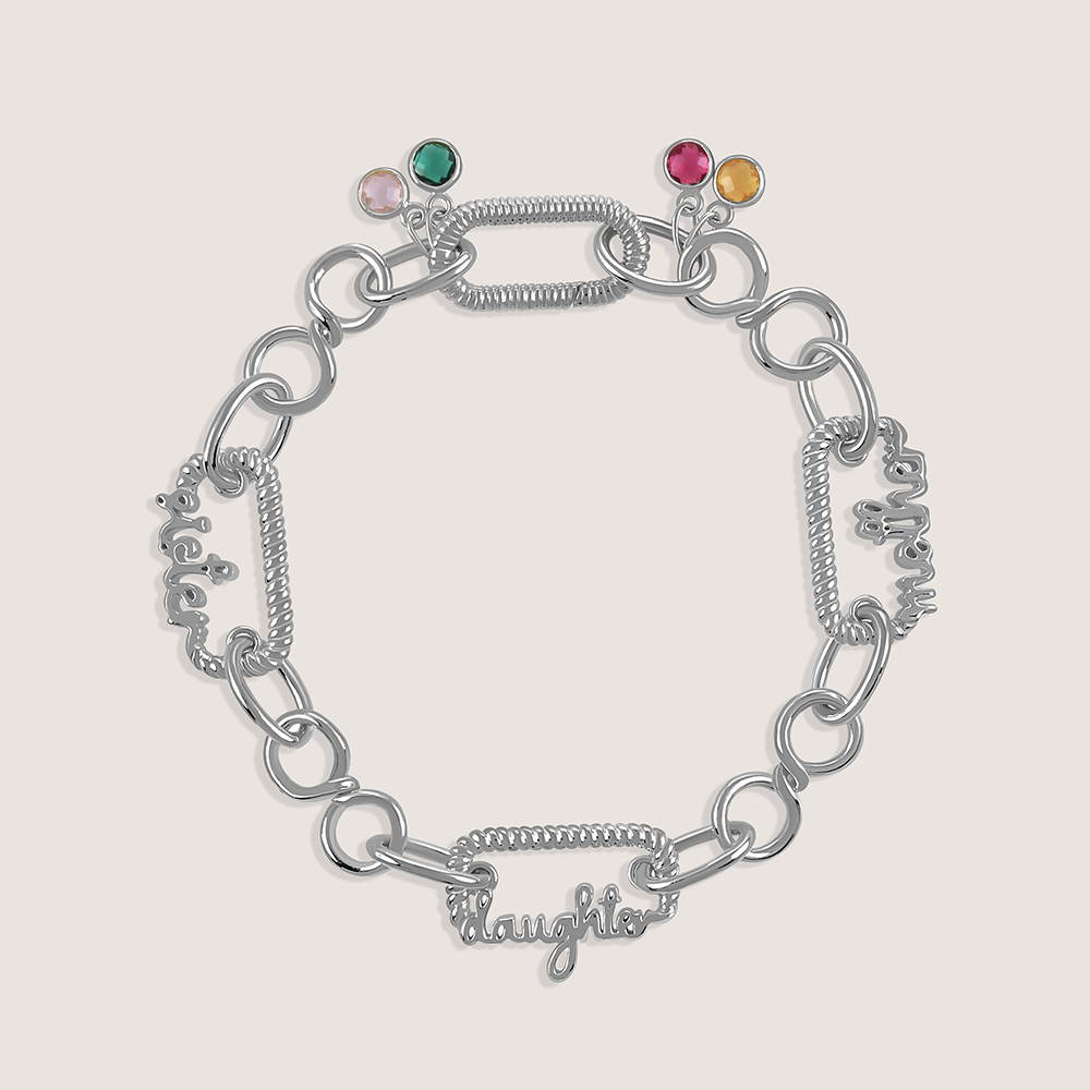 Rhodium-plated 925 silver trio bracelet with stone charms, symbolizing togetherness and love