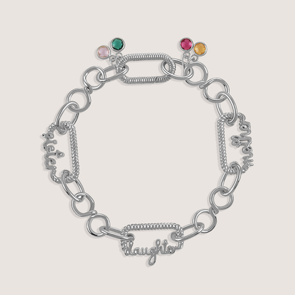 Rhodium-plated 925 silver trio bracelet with stone charms, symbolizing togetherness and love