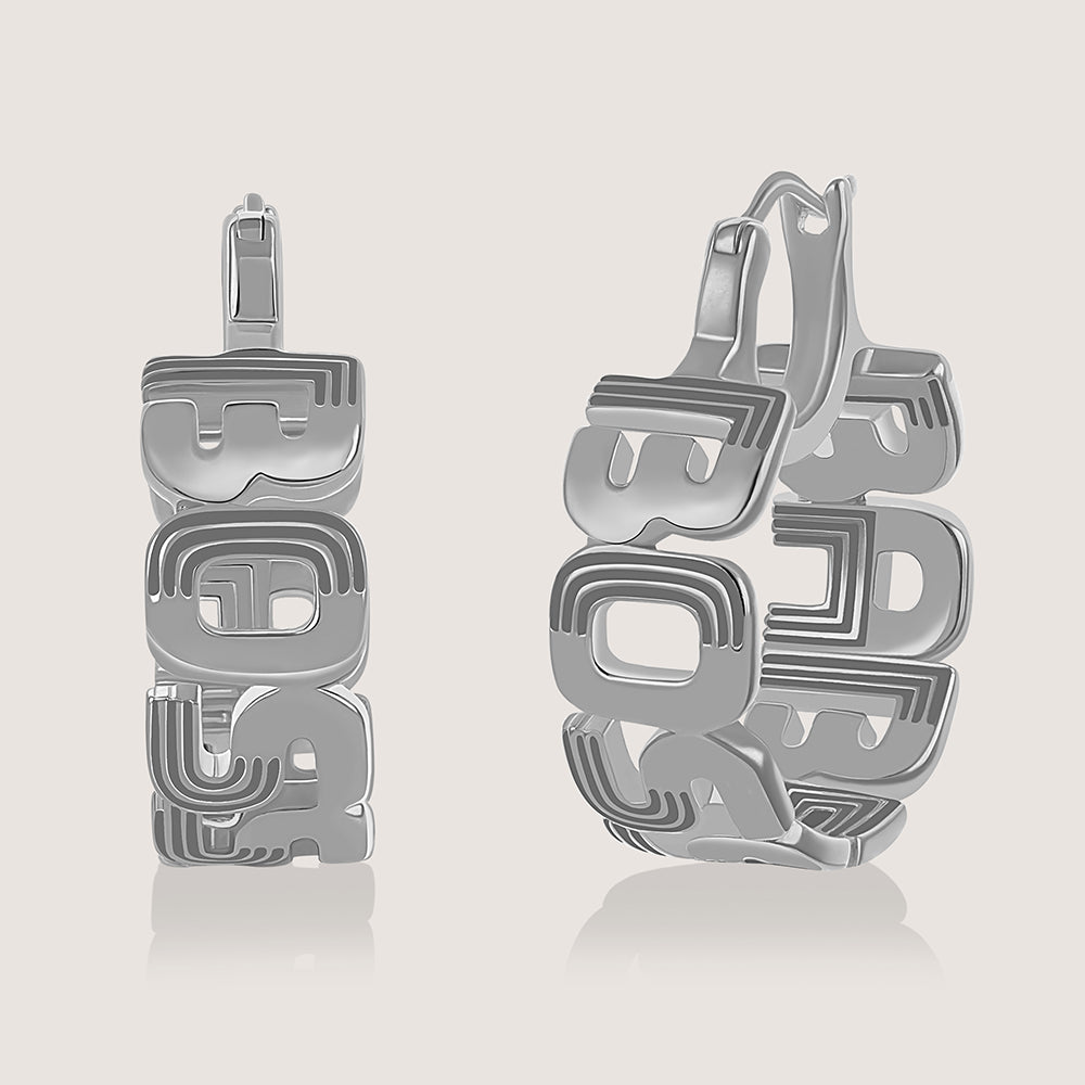 Rhodium-plated Boss Babe earrings in 925 silver, bold and empowering for every occasion.