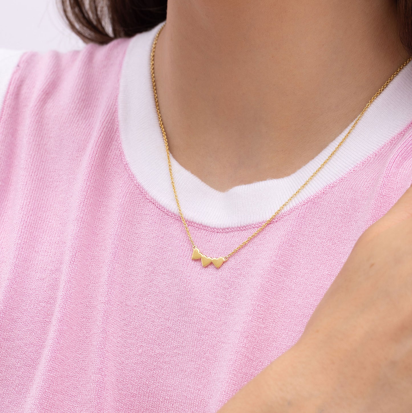 Ukiyo Triple Heart Necklace — a minimal, gold-plated 925 silver design crafted for everyday wear from Nishani’s Ukiyo collection.
