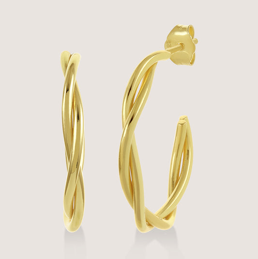 White Background - Front of Ukiyo Twisted Hoops — a minimal, gold-plated 925 silver design crafted for everyday wear from Nishani’s Ukiyo collection. 1