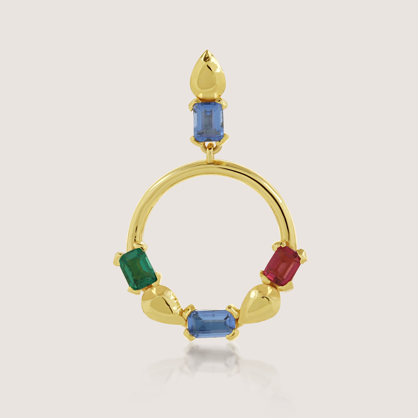 White Background - Close-up of KiraKira Multi-Colour Danglers | 925 Silver Gold-Plated from Nishani’s Kira Kira festive collection — handcrafted multicolour stones jewelry, earrings in gold-plated 925 silver.