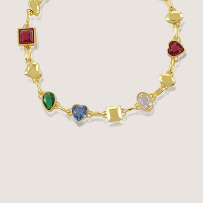 White Background - Close-up of KiraKira Multi Stone Bracelet | 925 Silver Gold & Rhodium-Plated from Nishani’s Kira Kira festive collection — handcrafted bracelet in gold-plated 925 silver.