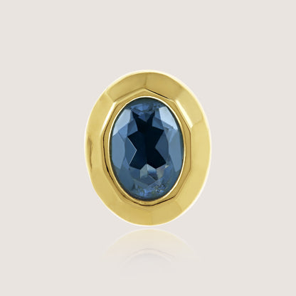 White Background - Close-up of KiraKira Sapphire Stud Earrings | 925 Silver Gold-Plated from Nishani’s Kira Kira festive collection — handcrafted sapphire jewelry, earrings in gold-plated 925 silver.