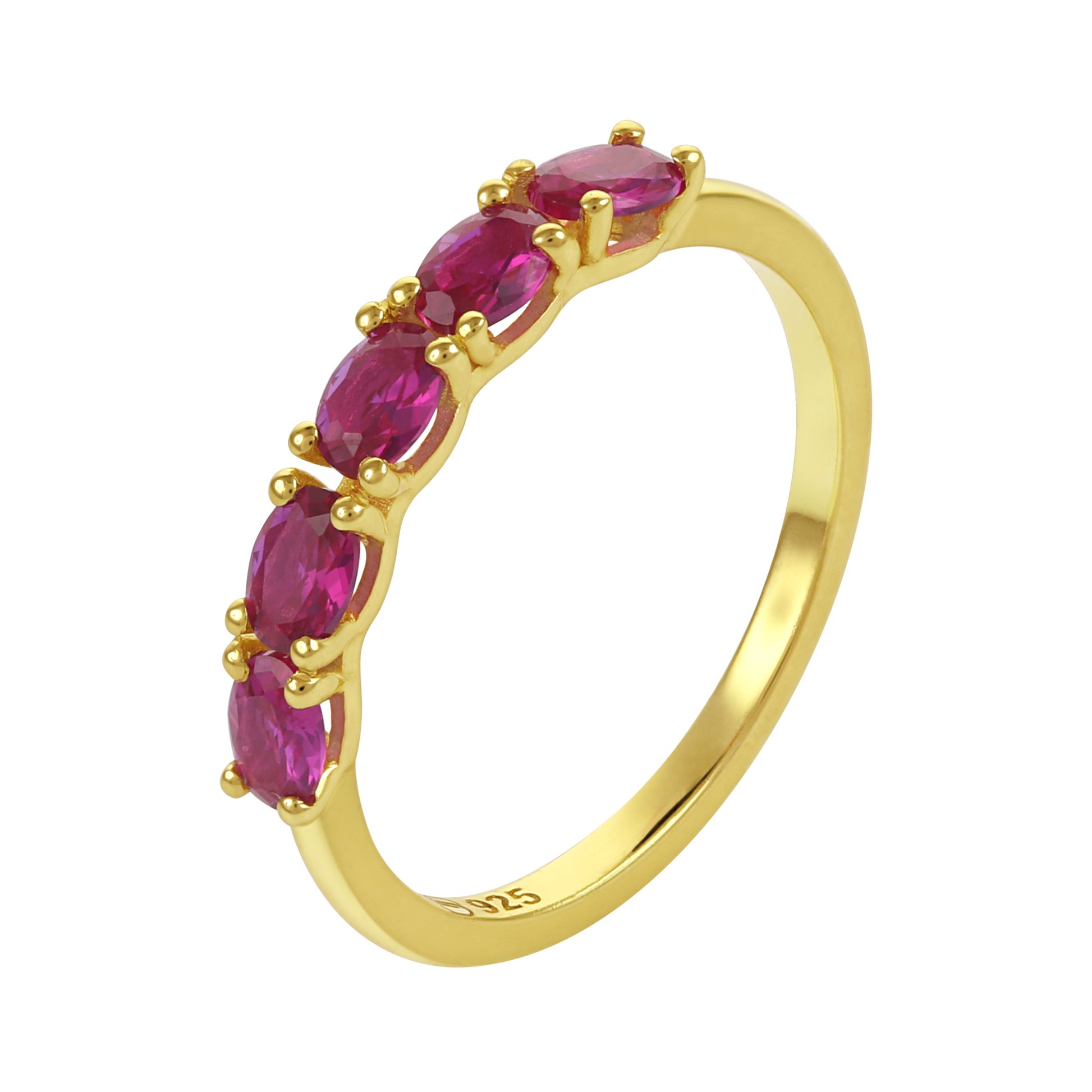 White Background - Close-up of KiraKira Stackable Rings | 925 Silver Gold-Plated Ruby from Nishani’s Kira Kira festive collection — handcrafted multicolour stones jewelry, ring in gold-plated 925 silver.