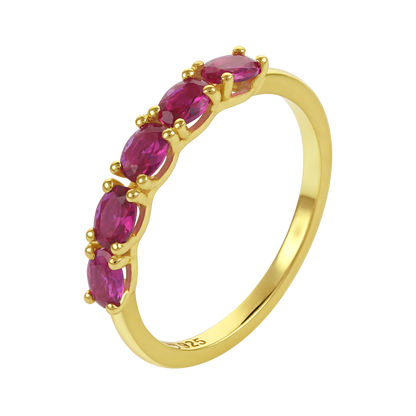 White Background - Close-up of KiraKira Stackable Rings | 925 Silver Gold-Plated Ruby from Nishani’s Kira Kira festive collection — handcrafted multicolour stones jewelry, ring in gold-plated 925 silver.