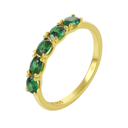 White Background - Close-up of KiraKira Stackable Rings | 925 Silver Gold-Plated emerald from Nishani’s Kira Kira festive collection — handcrafted multicolour stones jewelry, ring in gold-plated 925 silver.