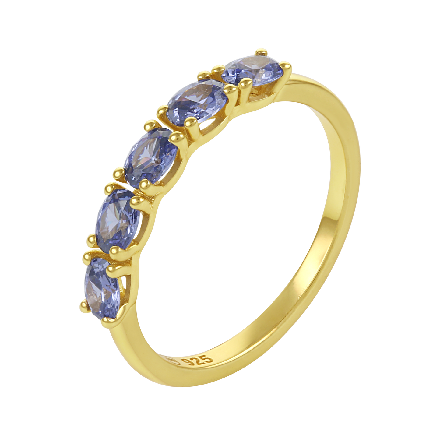 White Background - Close-up of KiraKira Stackable Rings | 925 Silver Gold-Plated sapphire from Nishani’s Kira Kira festive collection — handcrafted multicolour stones jewelry, ring in gold-plated 925 silver.