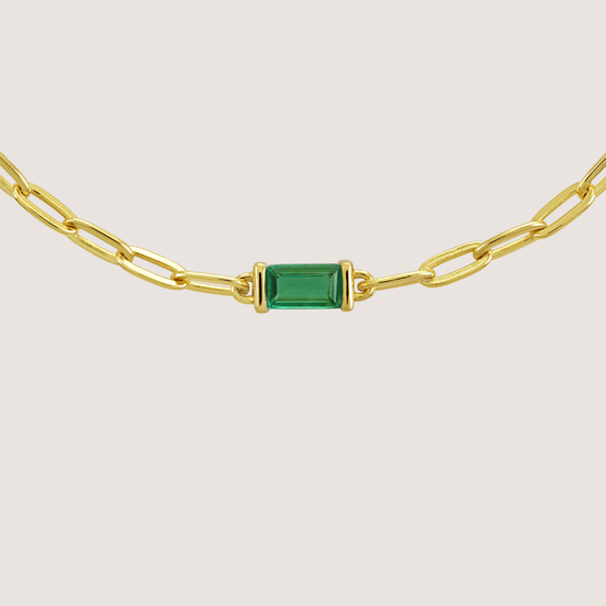 White Background - Close-up of KiraKira emerald chain Bracelet | 925 Silver Gold Plated from Nishani’s Kira Kira festive collection — handcrafted bracelet in gold-plated 925 silver.