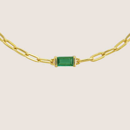 White Background - Close-up of KiraKira emerald chain Bracelet | 925 Silver Gold Plated from Nishani’s Kira Kira festive collection — handcrafted bracelet in gold-plated 925 silver.