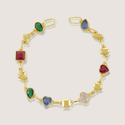 White Background - Front of KiraKira Multi Stone Bracelet | 925 Silver Gold & Rhodium-Plated from Nishani’s Kira Kira festive collection — handcrafted bracelet in gold-plated 925 silver.