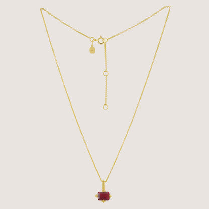 White Background - Front of KiraKira Ruby Suits Necklace | 925 Silver Gold-Plated from Nishani’s Kira Kira festive collection — handcrafted ruby jewelry, necklace in gold-plated 925 silver.