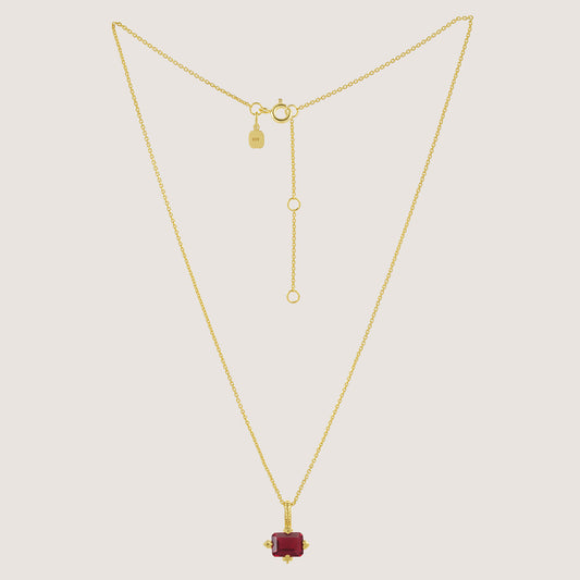 White Background - Front of KiraKira Ruby Suits Necklace | 925 Silver Gold-Plated from Nishani’s Kira Kira festive collection — handcrafted ruby jewelry, necklace in gold-plated 925 silver.