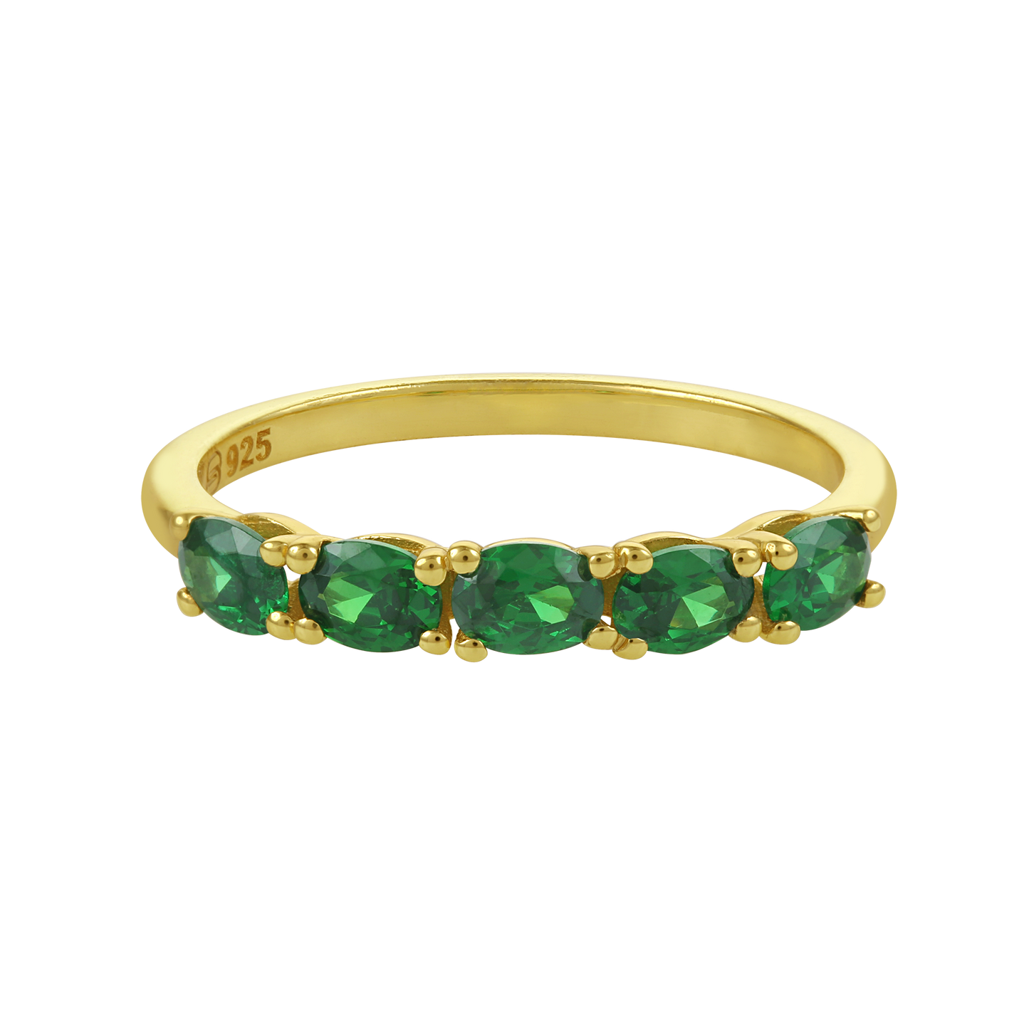 White Background - Front of KiraKira Stackable Rings | 925 Silver Gold-Plated emerald from Nishani’s Kira Kira festive collection — handcrafted multicolour stones jewelry, ring in gold-plated 925 silver.