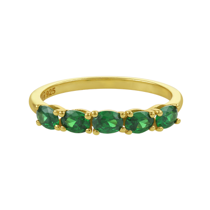 White Background - Front of KiraKira Stackable Rings | 925 Silver Gold-Plated emerald from Nishani’s Kira Kira festive collection — handcrafted multicolour stones jewelry, ring in gold-plated 925 silver.