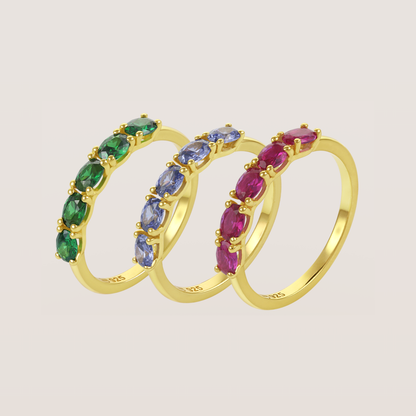 White Background - Front of KiraKira Stackable Rings | 925 Silver Gold-Plated Multicolour from Nishani’s Kira Kira festive collection — handcrafted multicolour stones jewelry, ring in gold-plated 925 silver.