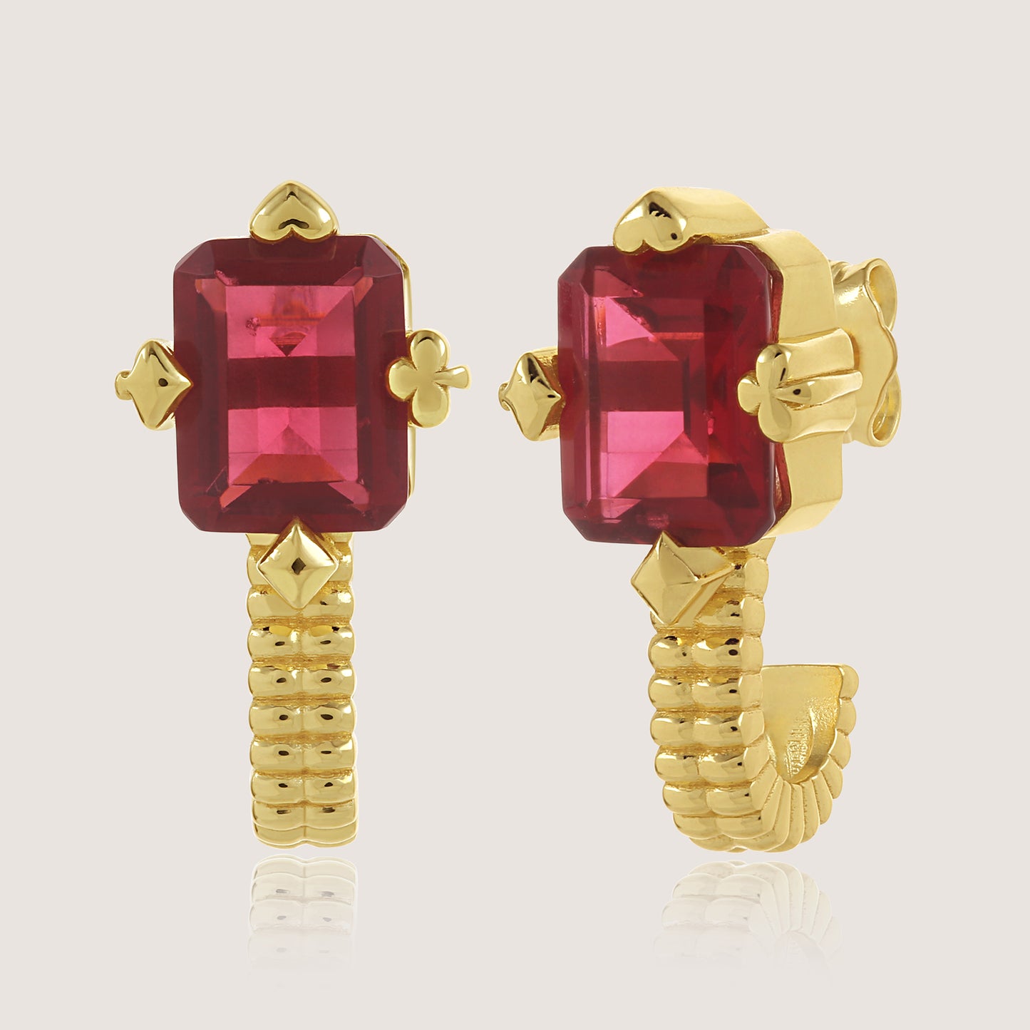 White Background - Front of KiraKira Suits Stud Earrings | 925 Silver Gold-Plated from Nishani’s Kira Kira festive collection — handcrafted earrings in gold-plated 925 silver.