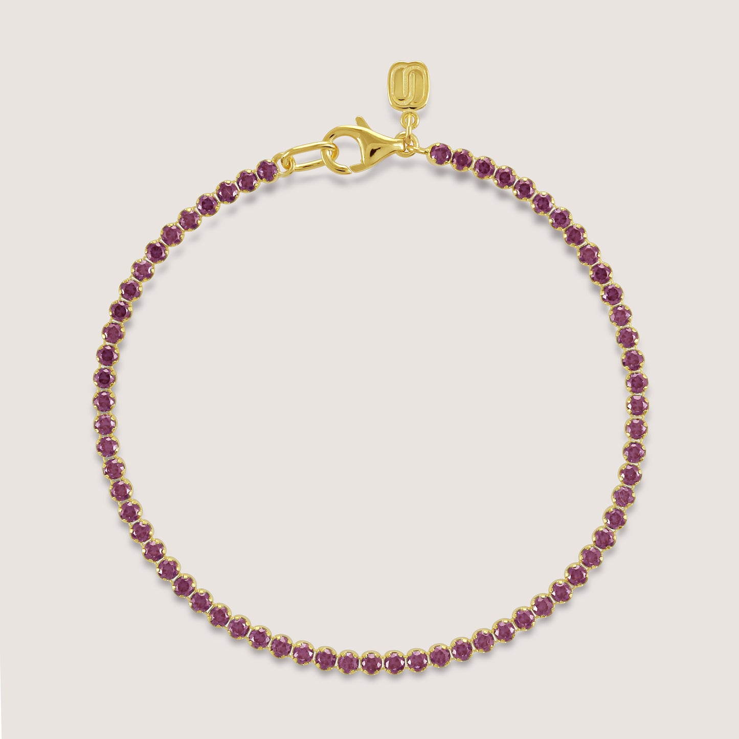 White Background - Front of KiraKira Tennis Bracelet Red | 925 Silver Gold Plated from Nishani’s Kira Kira festive collection — handcrafted bracelet in gold-plated 925 silver.