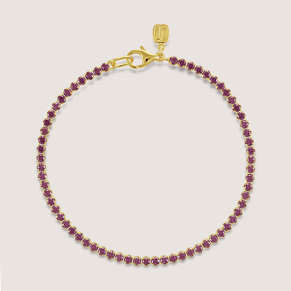 White Background - Front of KiraKira Tennis Bracelet Red | 925 Silver Gold Plated from Nishani’s Kira Kira festive collection — handcrafted bracelet in gold-plated 925 silver.