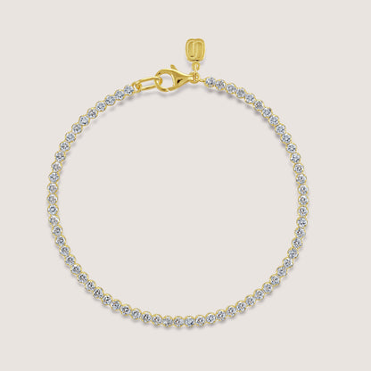 White Background - Front of KiraKira Tennis Bracelet White | 925 Silver Gold Plated from Nishani’s Kira Kira festive collection — handcrafted bracelet in gold-plated 925 silver.