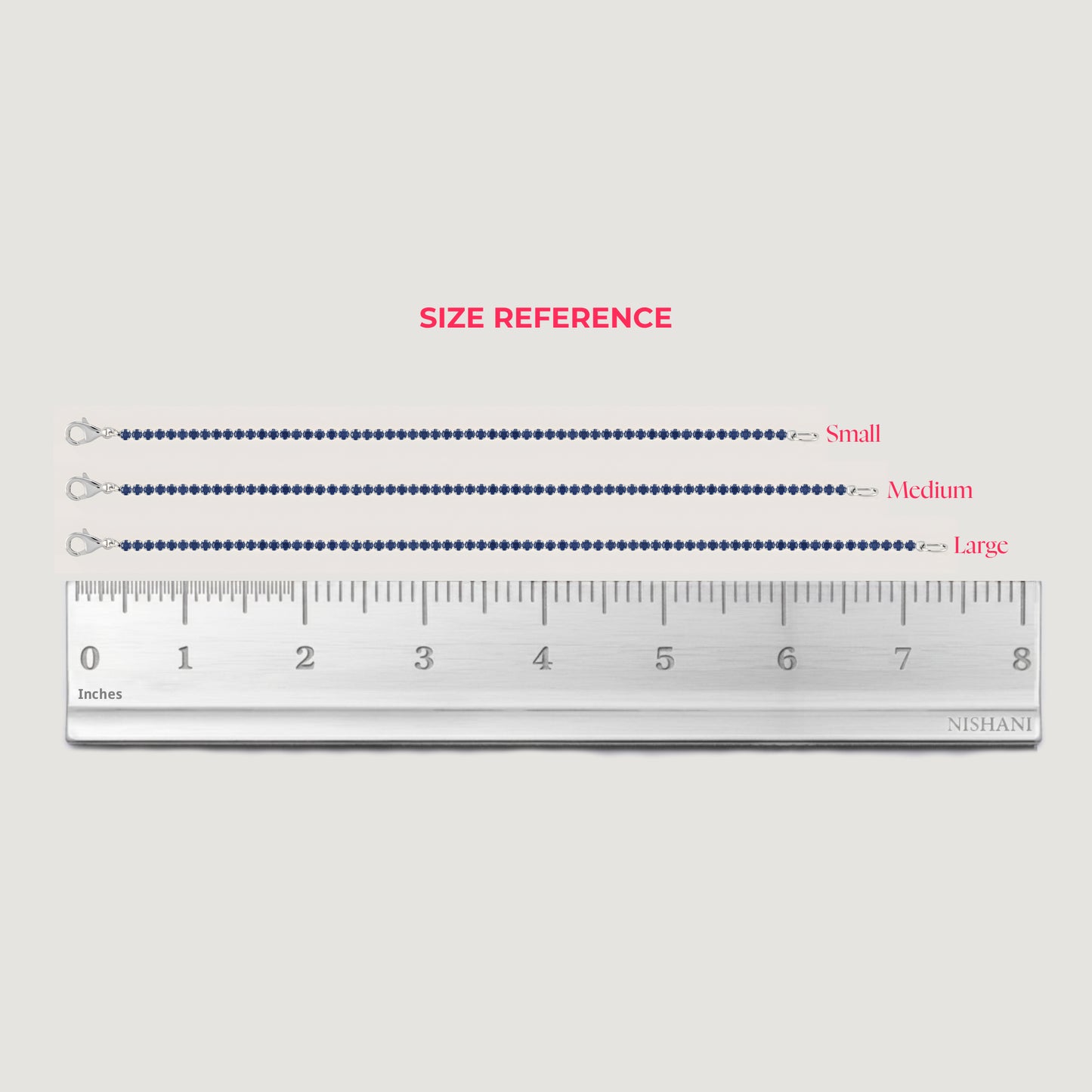 White Background - Front of KiraKira Tennis Bracelet size chart 