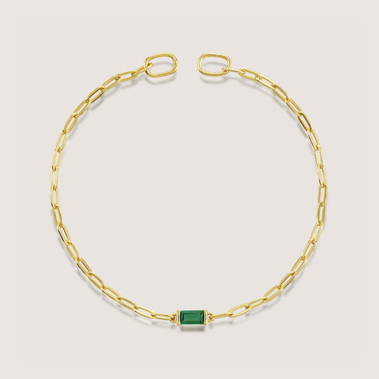 White Background - Front of KiraKira emerald chain Bracelet | 925 Silver Gold Plated from Nishani’s Kira Kira festive collection — handcrafted bracelet in gold-plated 925 silver.