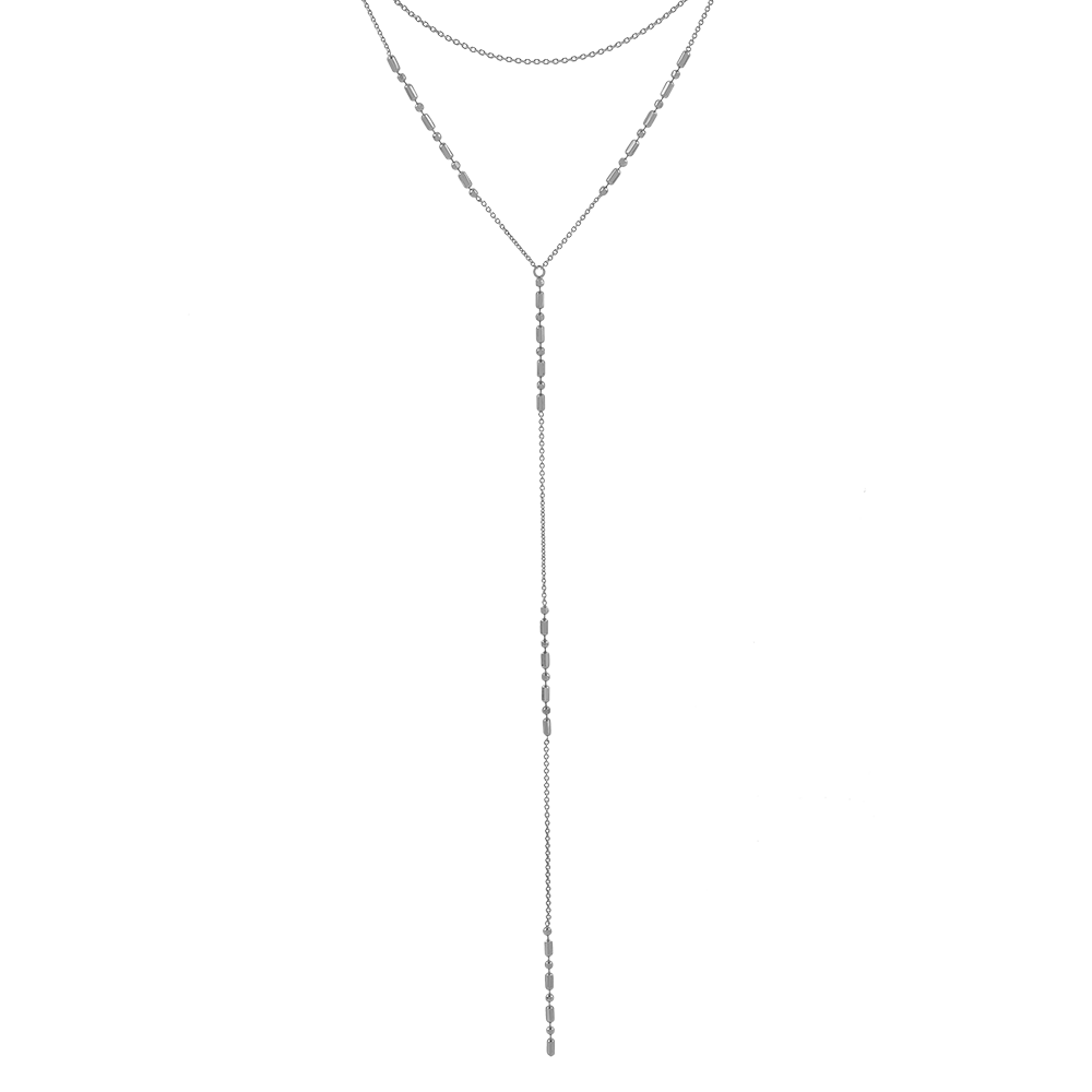 White Background - Front of Ukiyo Layered Necklace — a minimal, rhodium-plated 925 silver design crafted for everyday wear from Nishani’s Ukiyo collection.