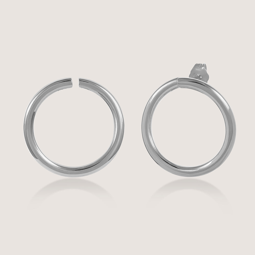 White Background - Front of Ukiyo Wrap Around Studs — a minimal, rhodium-plated 925 silver design crafted for everyday wear from Nishani’s Ukiyo collection.