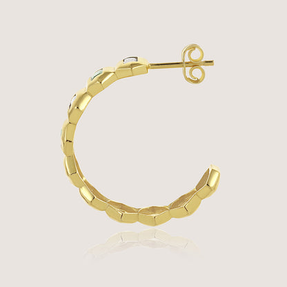 White Background - Side of KiraKira Hoops | Gold-Plated Jewellery with Emeralds from Nishani’s Kira Kira festive collection — handcrafted emerald jewelry, earrings in gold-plated 925 silver.