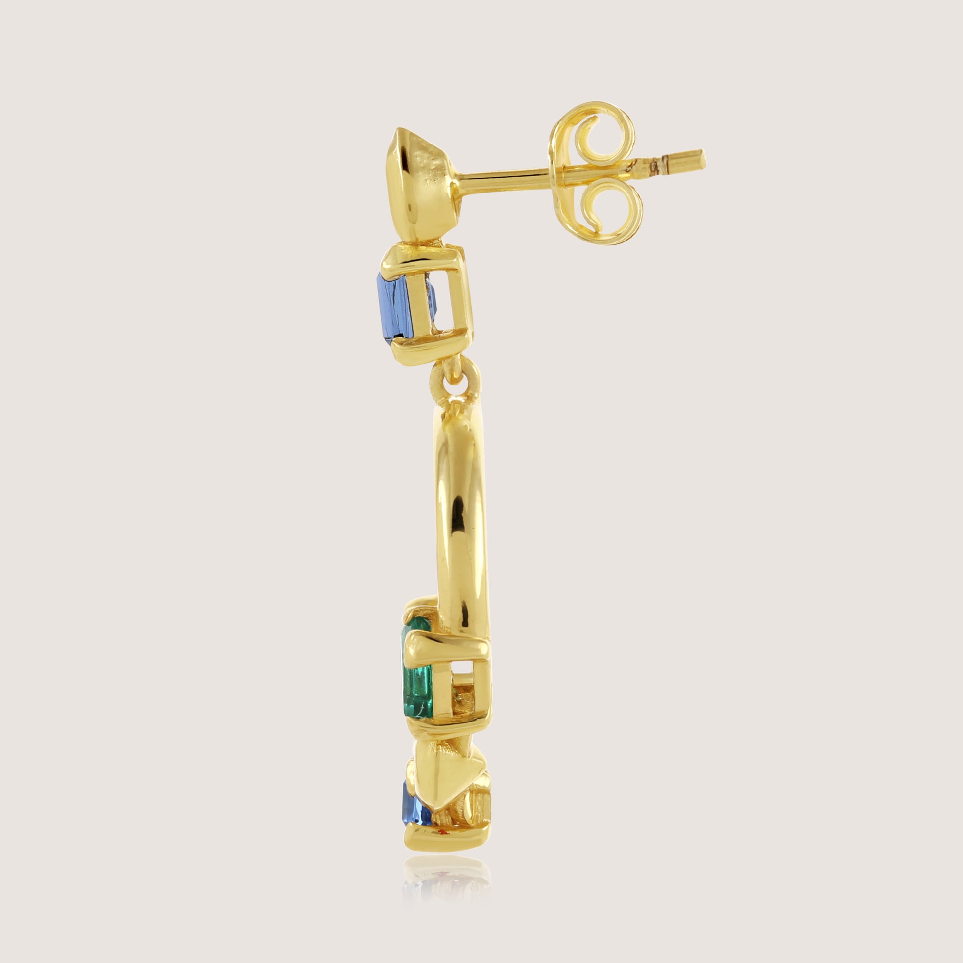 White Background - Side of KiraKira Multi-Colour Danglers | 925 Silver Gold-Plated from Nishani’s Kira Kira festive collection — handcrafted multicolour stones jewelry, earrings in gold-plated 925 silver.