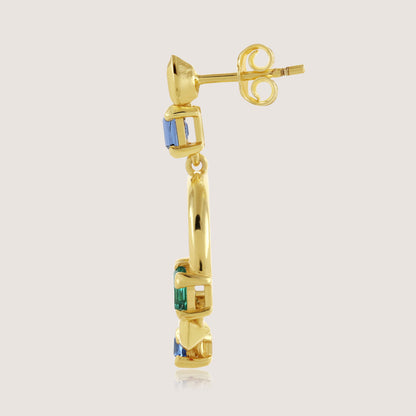 White Background - Side of KiraKira Multi-Colour Danglers | 925 Silver Gold-Plated from Nishani’s Kira Kira festive collection — handcrafted multicolour stones jewelry, earrings in gold-plated 925 silver.