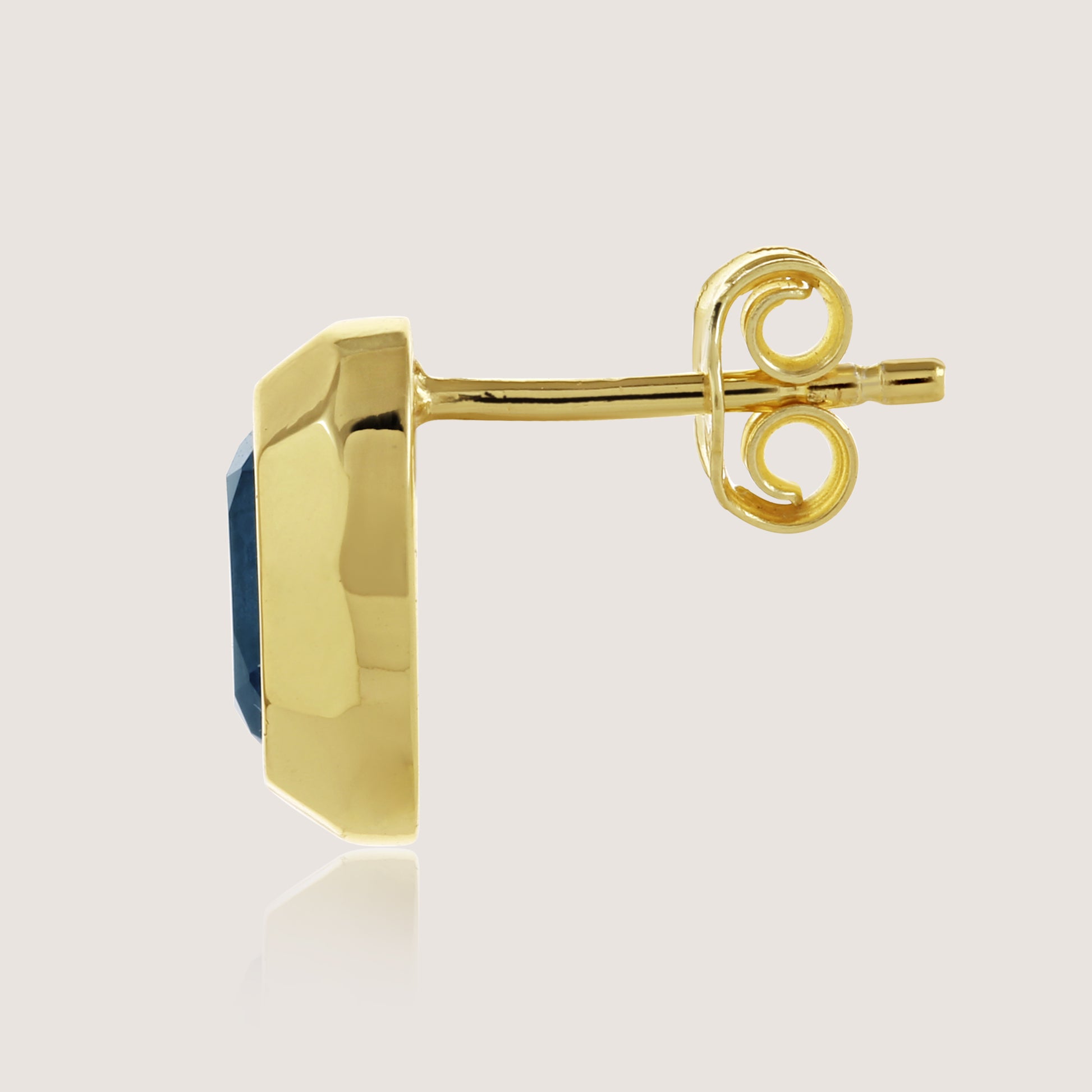 White Background - Side of KiraKira Sapphire Stud Earrings | 925 Silver Gold-Plated from Nishani’s Kira Kira festive collection — handcrafted sapphire jewelry, earrings in gold-plated 925 silver.