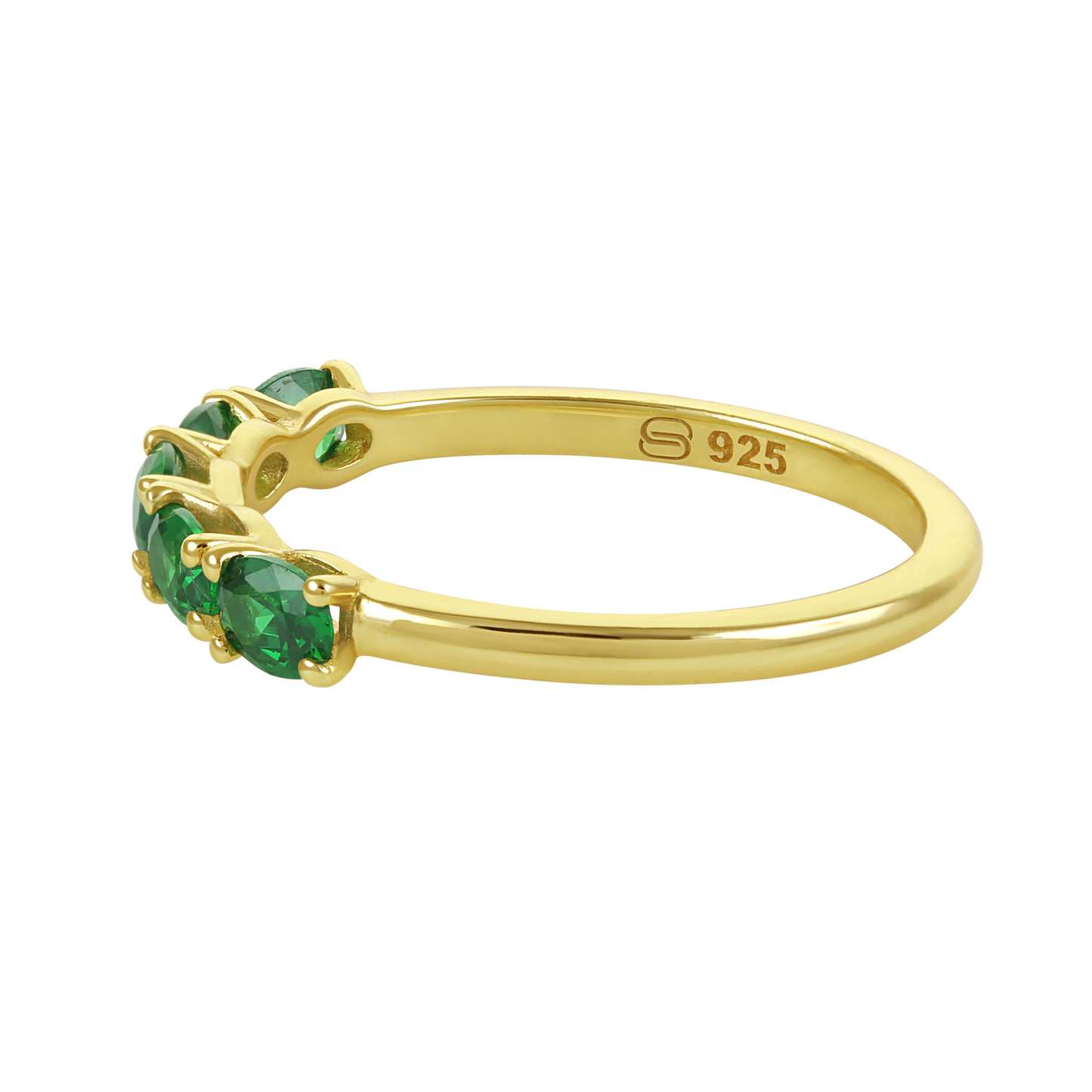 White Background - Side of KiraKira Stackable Rings | 925 Silver Gold-Plated Emerald from Nishani’s Kira Kira festive collection — handcrafted multicolour stones jewelry, ring in gold-plated 925 silver.