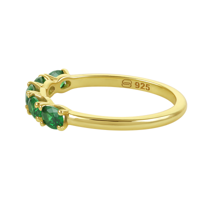 White Background - Side of KiraKira Stackable Rings | 925 Silver Gold-Plated Emerald from Nishani’s Kira Kira festive collection — handcrafted multicolour stones jewelry, ring in gold-plated 925 silver.