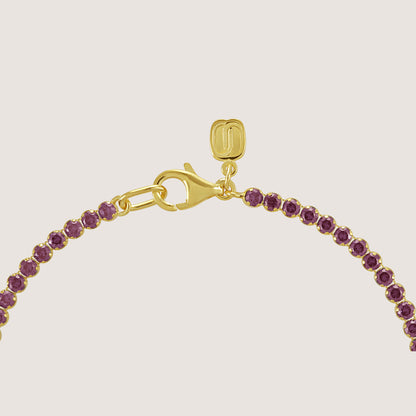 White Background - Side of KiraKira Tennis Bracelet Red | 925 Silver Gold & Rhodium-Plated from Nishani’s Kira Kira festive collection — handcrafted bracelet in gold-plated 925 silver.