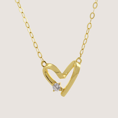 diamond heart necklace crafted in 925 sterling silver, available in gold and rhodium-plated finish