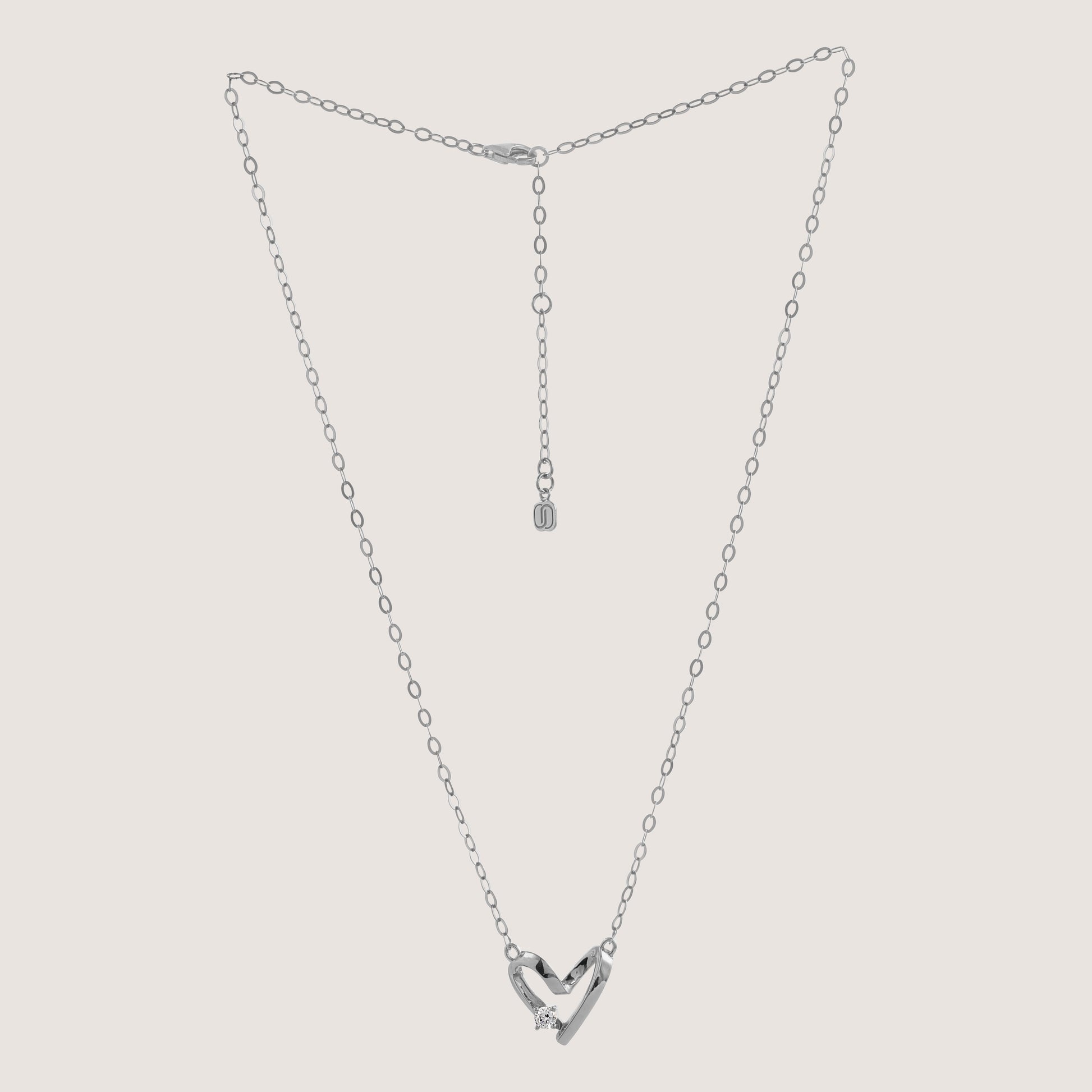 diamond heart necklace crafted in 925 sterling silver, available in gold and rhodium-plated finish