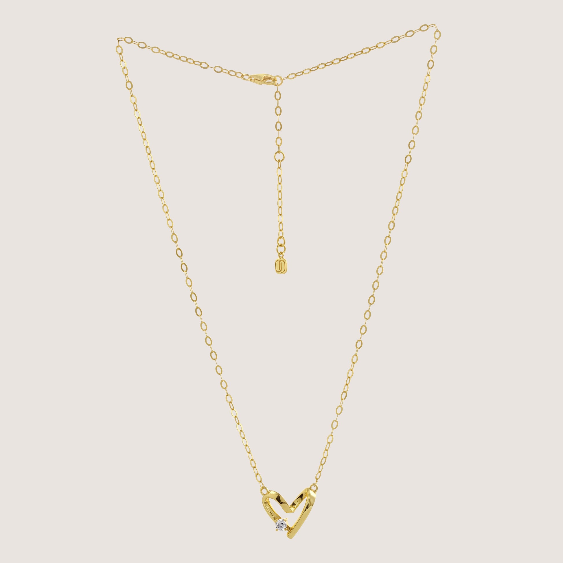 diamond heart necklace crafted in 925 sterling silver, available in gold and rhodium-plated finish