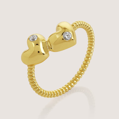 double heart ring crafted in 925 sterling silver, available in gold and rhodium-plated finish