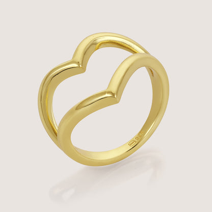 dual heart ring crafted in 925 sterling silver, available in gold and rhodium-plated finish
