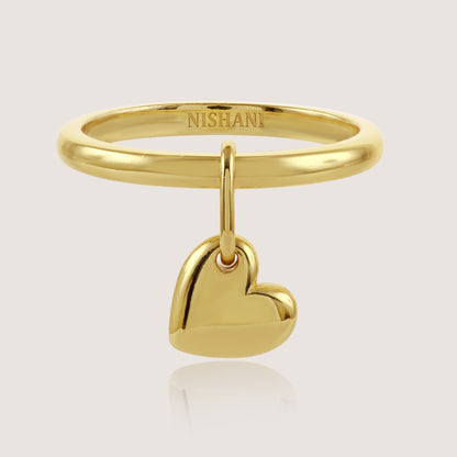 heart charm ring crafted in 925 sterling silver, available in gold and rhodium-plated finish