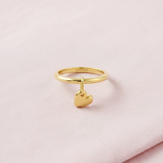 heart charm ring crafted in 925 sterling silver, available in gold and rhodium-plated finish