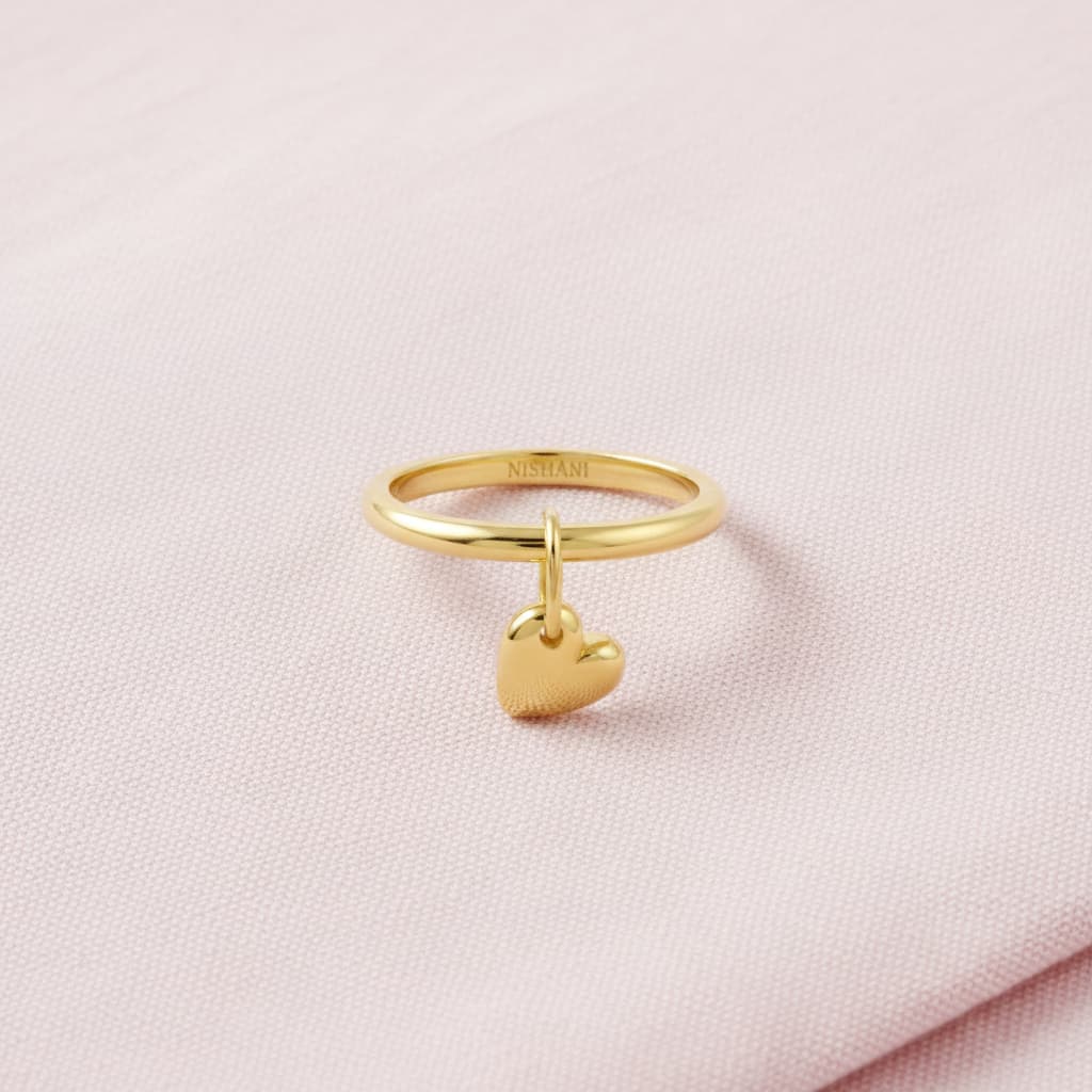 heart charm ring crafted in 925 sterling silver, available in gold and rhodium-plated finish
