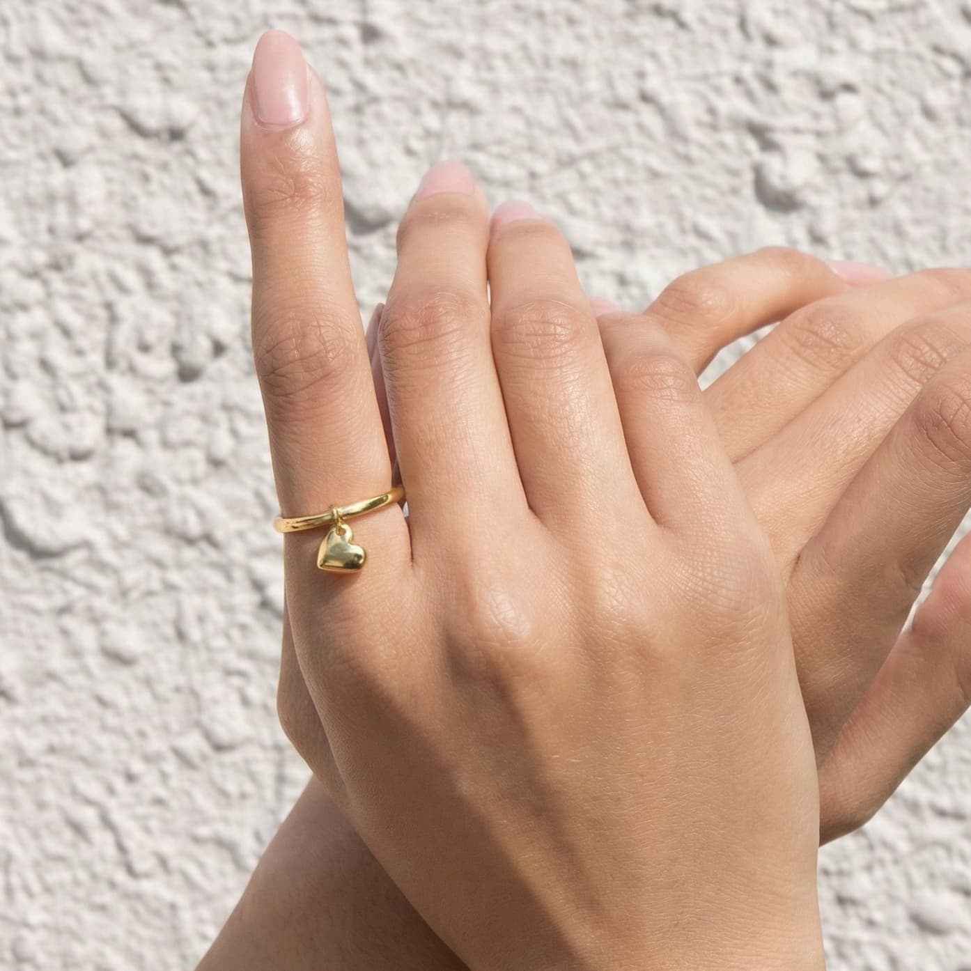 heart charm ring crafted in 925 sterling silver, available in gold and rhodium-plated finish