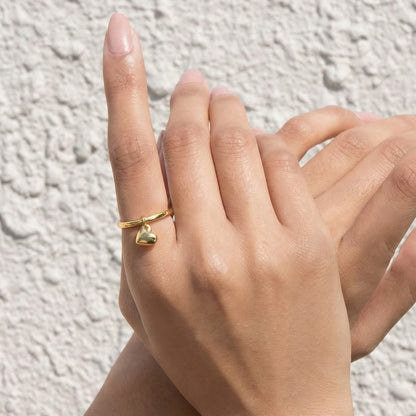 heart charm ring crafted in 925 sterling silver, available in gold and rhodium-plated finish