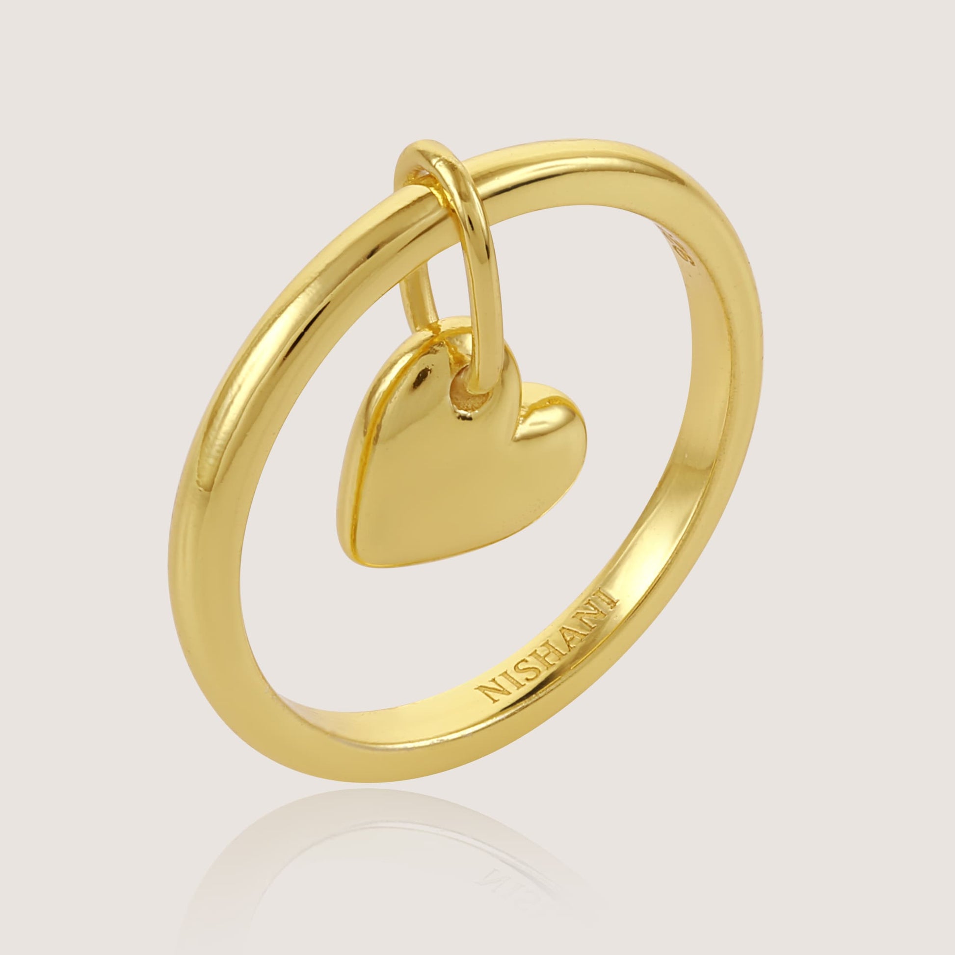 heart charm ring crafted in 925 sterling silver, available in gold and rhodium-plated finish