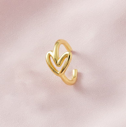 heart earcuffs crafted in 925 sterling silver, available in gold and rhodium-plated finish, featuring a romantic heart-inspired design