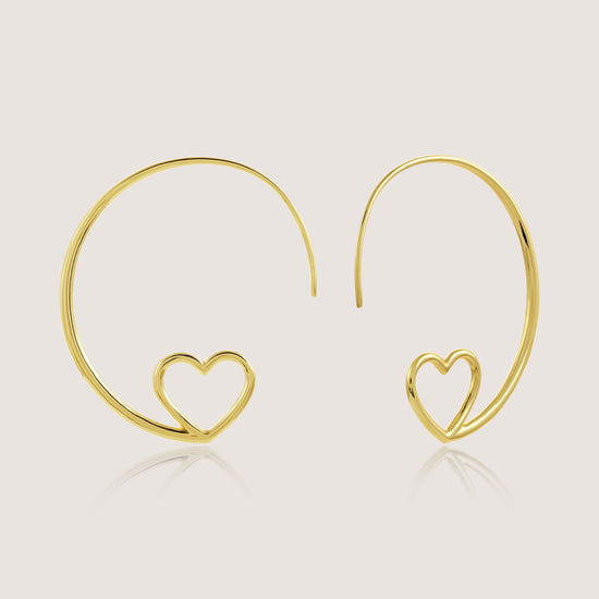 heart spiral hoop earrings crafted in 925 sterling silver, available in gold and rhodium-plated finish, featuring a romantic heart-inspired design