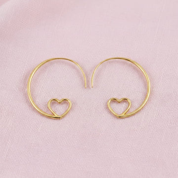heart spiral hoop earrings crafted in 925 sterling silver, available in gold and rhodium-plated finish, featuring a romantic heart-inspired design