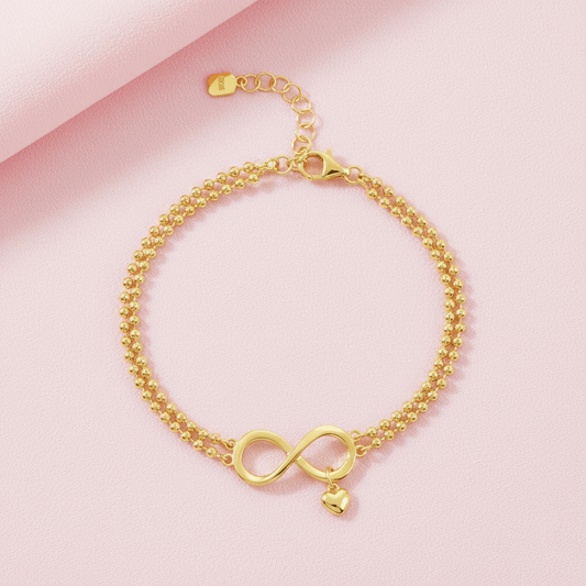 infinity bracelet crafted in 925 sterling silver, available in gold and rhodium-plated finish
